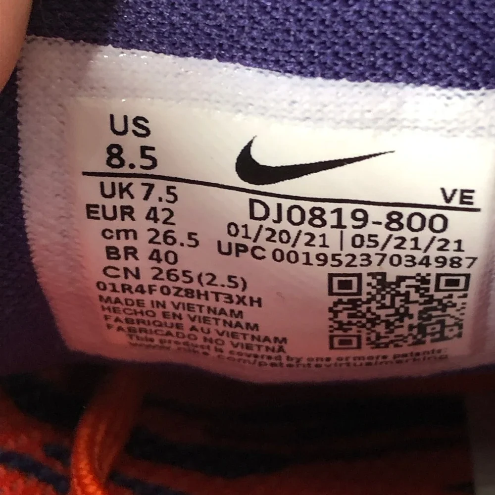 Nike Air Zoom Pegasus 38 Clemson Tigers Orange Purple Mens Running Shoes Sz 8.5
